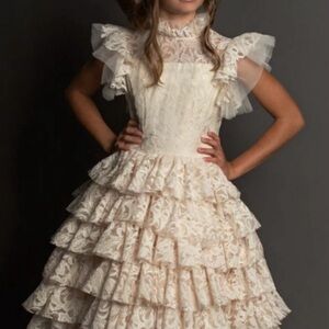 Joyfolie Anouk Ruffle filled Lace Boho Dress Vintage Ivory Girls Size 14 NEW